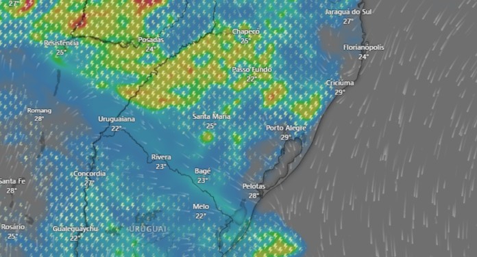imagem de satélite mostra o tempo em canoas