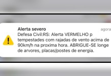 Pela primeira vez, Defesa Civil emite alerta vermelho de tempestade em celulares de moradores no RS alerta vermelho defesa civil rs