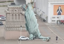 Forte vento derruba estátua da Havan no RS vento derruba estatua havan