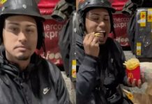 Cliente pede comida por aplicativo, não aceita descer até a portaria para buscar o pedido e acaba sem o lanche após motoboy comer a entrega